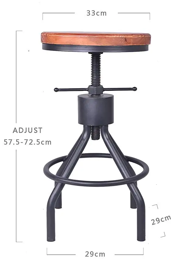 American Antique Industrial Furniture Design Solid Wood and Black Metal Bar Stool Adjustable Coffee Dining Bar Chair American Antique Industrial Furniture Design Solid Wood and Black Metal Bar Stool Adjustable Coffee Dining Bar Chair