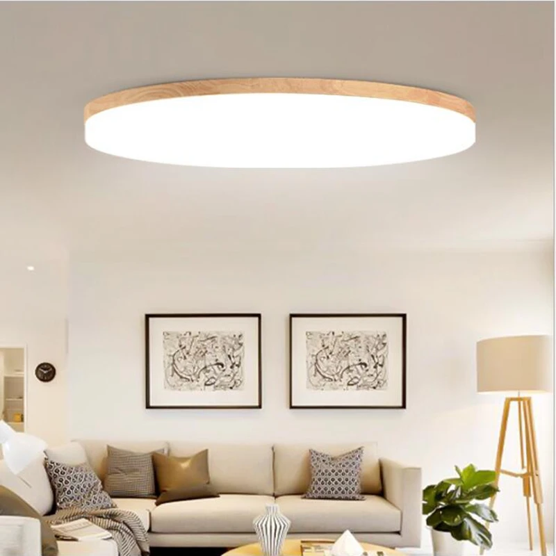 

Modern Wood Ceiling Mount LED Light Ceiling Lamp with Lens LED, Larger Beam Angle, Super Thin 5cm for Living Room Bedroom