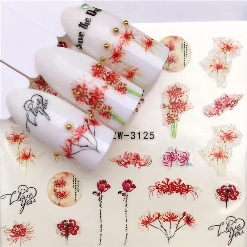 

FWC 1 PC Nail Stickers Animal Series Water Decal Animal Flower Plant Pattern 3D Manicure Sticker Nail Art Decoration