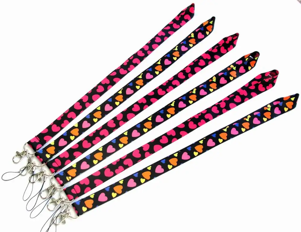 50 PCS Pink & Multicolor Heart key lanyards id badge holder keychain straps for mobile phone Wholesale Free Shipping