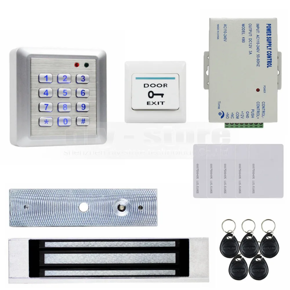 

DIYSECUR Waterproof 125KHz RFID Reader Keypad Access Control System 180KG Magnetic Lock Full Kit Set For House / Office W4
