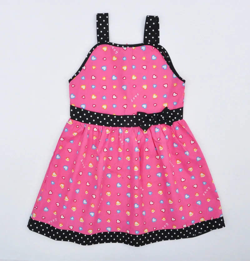 2015 girl dress summer style pink Heart printing Suspenders Little