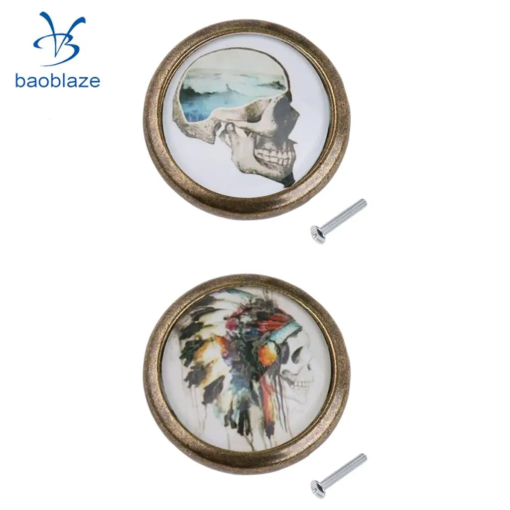 2pcs Skull Pattern Vintage Metal Door Knob Cupboard Cabinet Bin Drawer Dresser Pulls Handle Knob Furniture Hardware #9