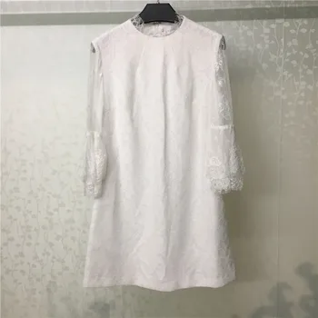 

Women White Dress Summer Elegant O-neck Ladies Long Lace Butterfly Sleeve Dress 2018 Fashion A-line Dress