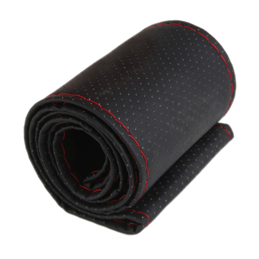 14.96″ DIY Steering Wheel Covers Hand-stitched PU Leather Braid Steering-Wheel Of Car With Needle Thread Interior Accessories