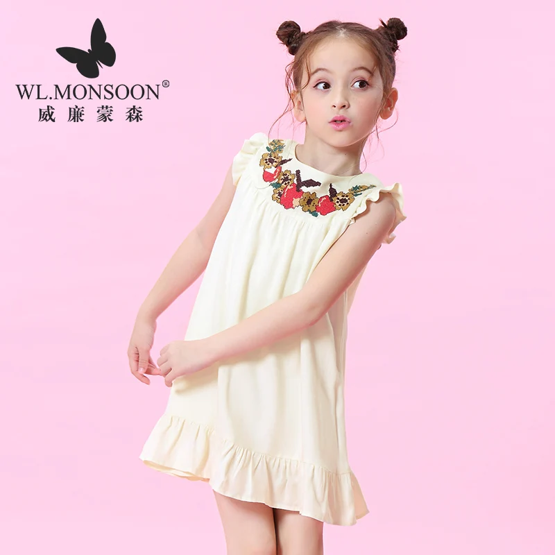 

W.L.monsoon Children's Clothing 2018 Summer New Girls National Style Embroidery Big Short Sleeve Fashion dress