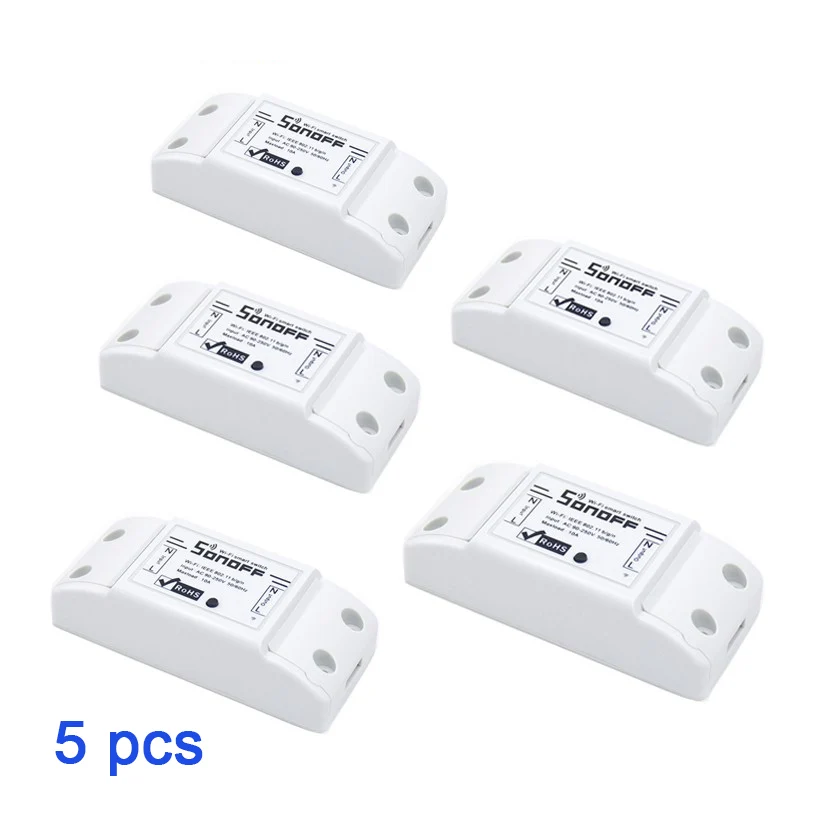 Sonoff Basic 5 pcs SONOFF базовый Wifi переключатель для Alexa беспроводной дистанционный переключатель умная Автоматизация модуль домашней автоматизации 10A/2200 W - Комплект: Sonoff Basic 5 pcs