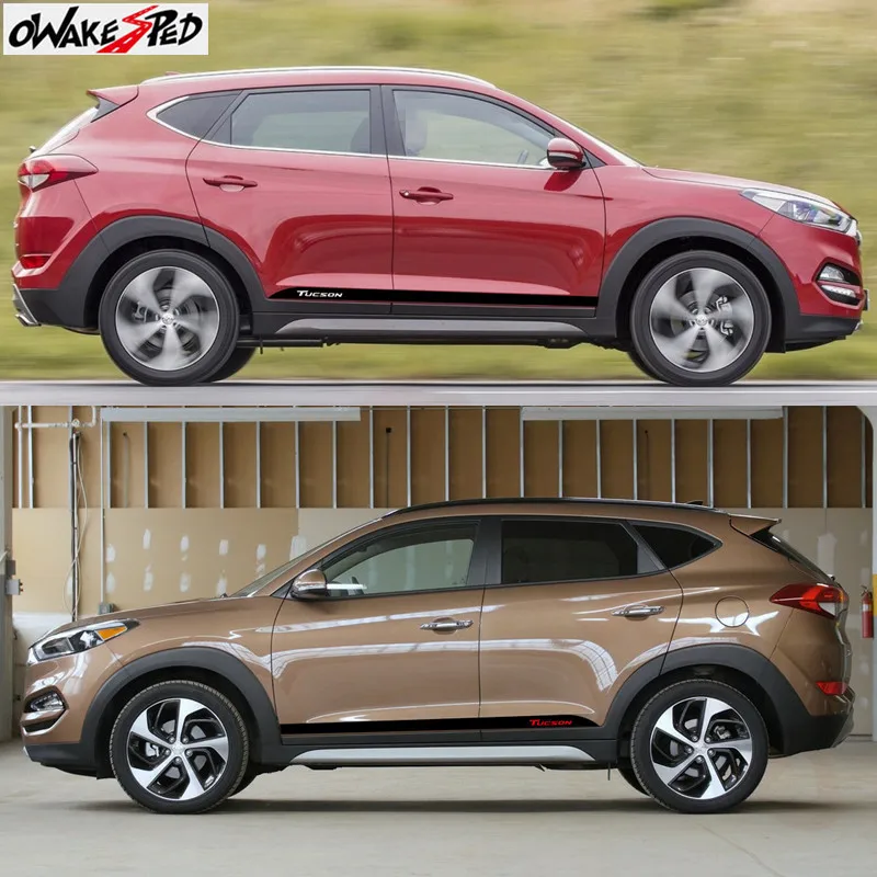  Car Side Skirt Sticker Carbon Fiber Stripes Vinyl Decals For Hyundai Tucson 2015-2018 Auto Body Ext