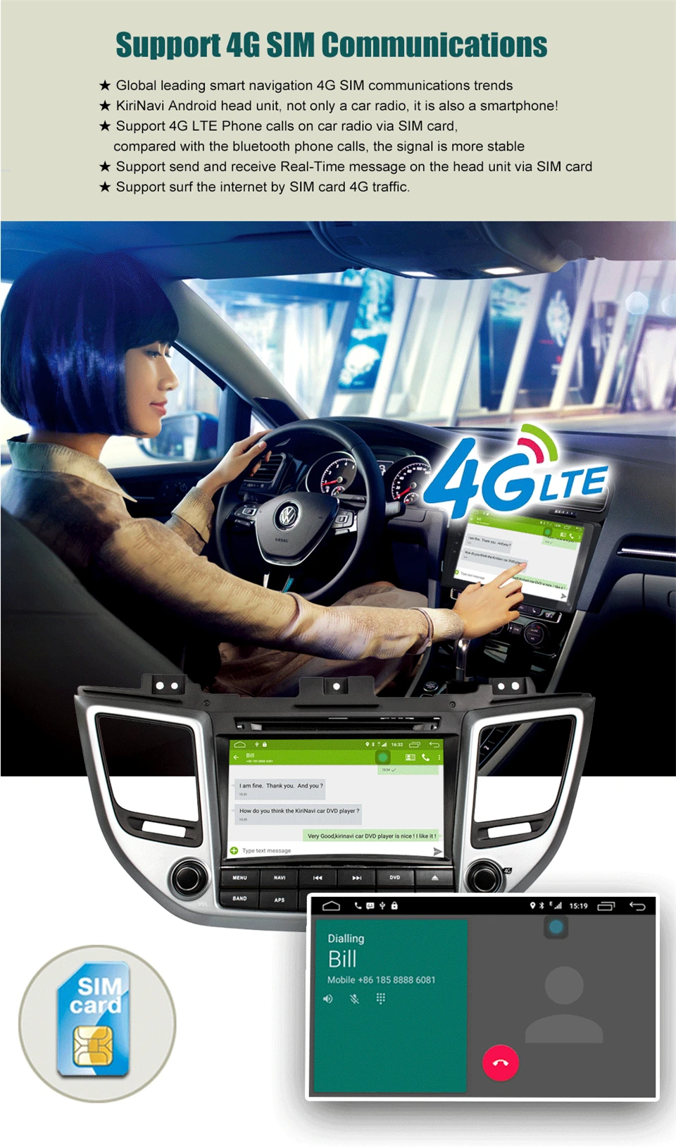 Perfect KiriNavi Octa core 4G LET android 7 car dvd player for Hyundai IX35 Tucson gps navigation 2015 support 4K Video 4G 2