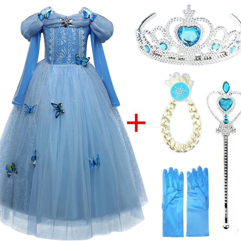 Cinderella02 set Платье Снежной Королевы для костюмированной вечеринки; платье Эльзы для девочек; платье принцессы 2 Золушки; нарядное детское платье Рапунцель Белль; Карнавальный костюм для девочек - Цвет: Cinderella02 set