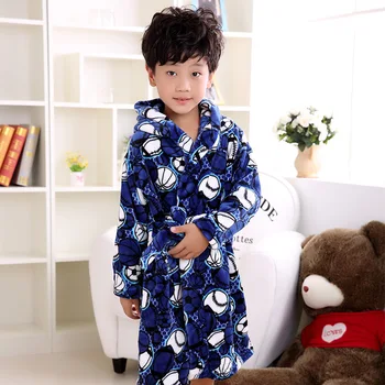 

Winter Children'S Bathrobes Flannel Warm Robe Cartoon Penguin Soft Thicken Bath Robe for Kids Navy Blue Football Boys Bathrobe
