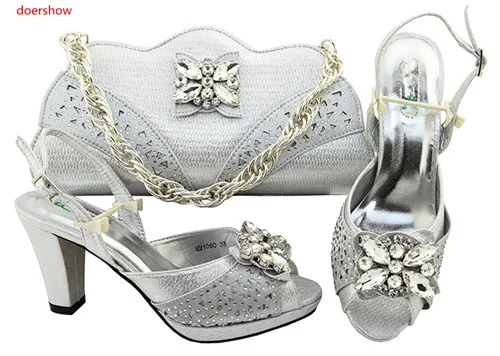 

doershow Free Shipping,Italian Women Shoes And Bags To Match Set Sale Beaded African Matching Shoes And Bag silver color!SVP1-35