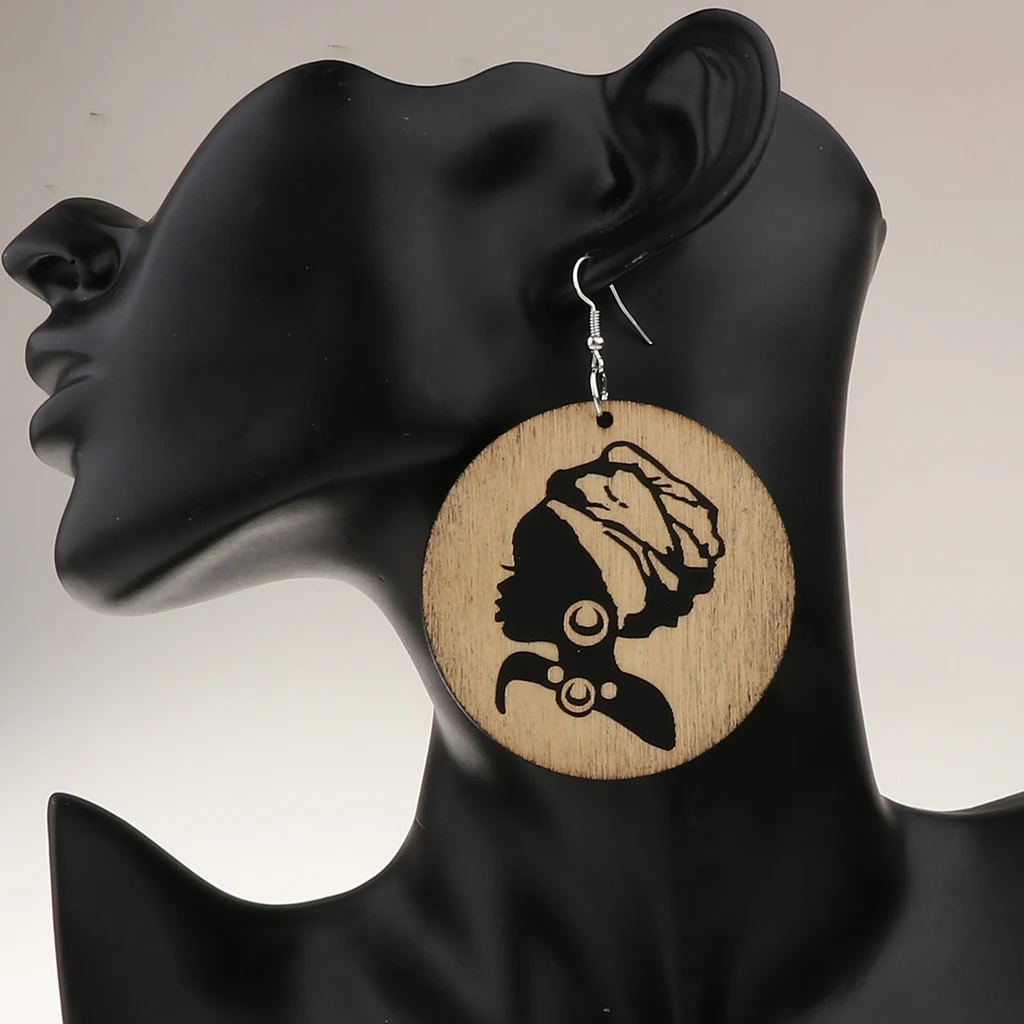 

Vintage Round Wooden Earrings Hook Dangle Drop African Beauty For Women Cool