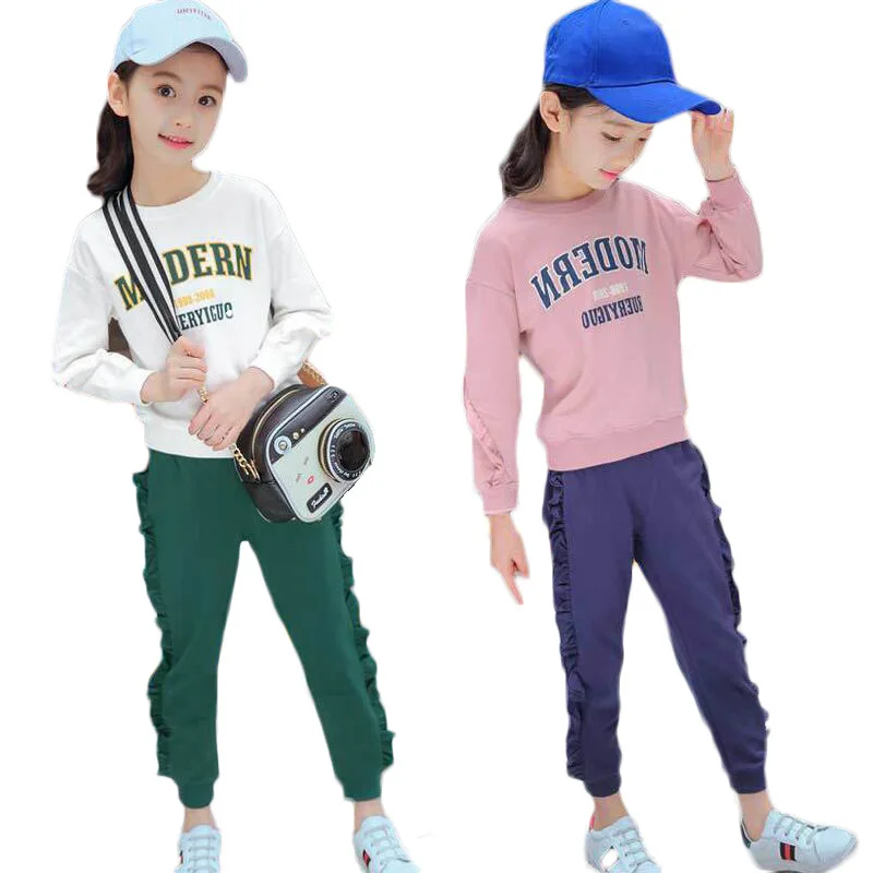 Kids Sets Letter Long Sleeve T Shirt +pant 2pc Sets for Girls Children