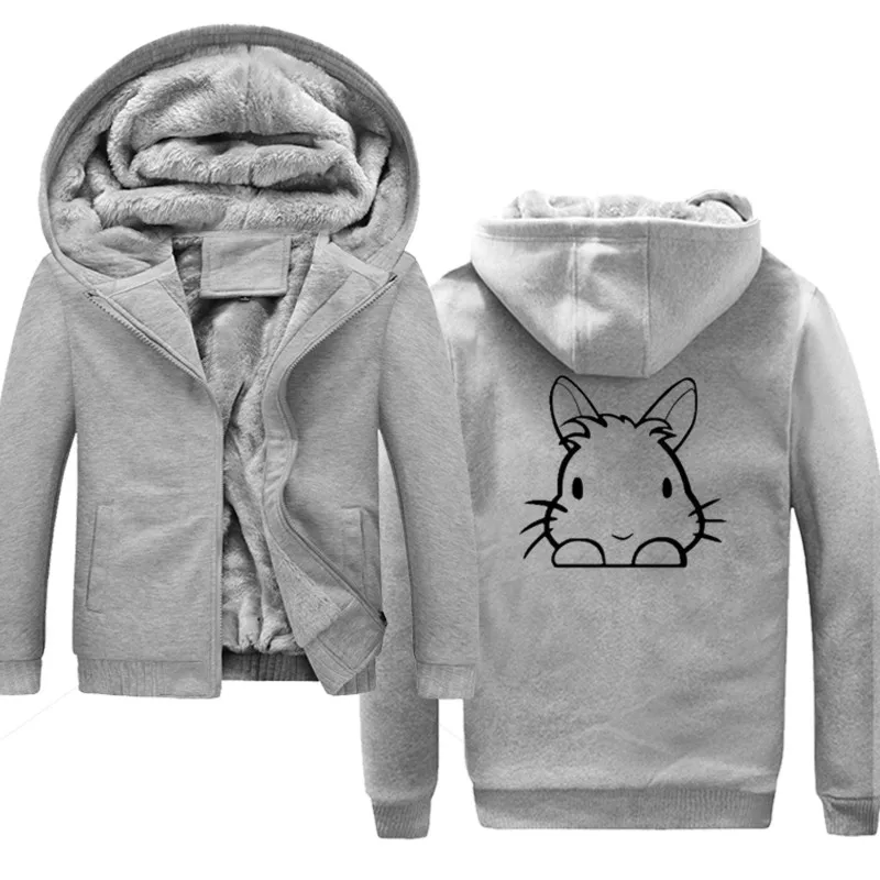 

Lovely Rabbit Hoodies Padded Sweatshirts Men Winter Thick Zipper Hoodies Mens Warm Fleece Brand-Clothing Tracksuit Men