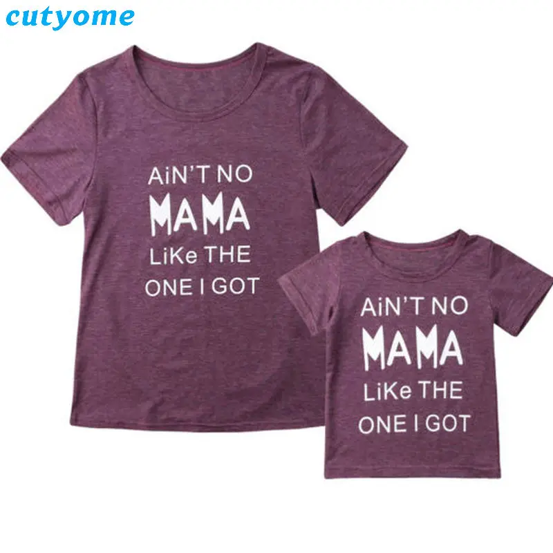 Family Look Mom And Daughter T-shirts Matching Outfits Purple Short Sleeve Tops Tee Clothing For Mommy And Me Summer T shirt  (3)