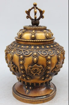 

14" Tibetan Buddhism Bronze 8 Auspicious Symbol Fish Incense Burner Pot Statue
