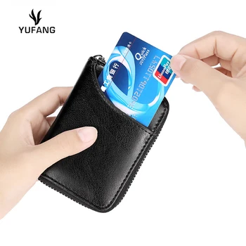 

YUFANG Men's Credit Card Holder Design Genuine Leather RFID Male ID Cards Case Wallet Purse Bag Women Men Designer Card Bag