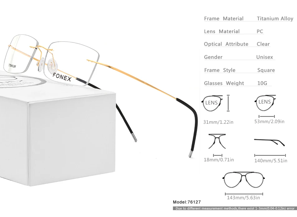 FONEX очки без оправы из титанового сплава, мужские ультралегкие квадратные оправы для очков, мужские очки по рецепту, очки с оптической оправой для близорукости, 76127