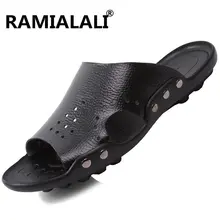 Модные кожаные мужские босоножки, тапочки из натуральной кожи; мужские уличные летние туфли; мягкие дышащие пляжные тапочки мужские сандалии большой размерный ряд 35-47
