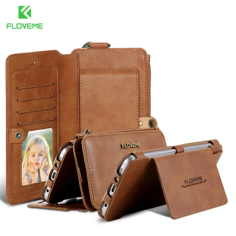 

FLOVEME Retro Folded Wallet Case for iPhone SE 5S for iPhone 6 7 Plus 2 in 1 Leather Cover Original Brand Stand Card Holder Bags