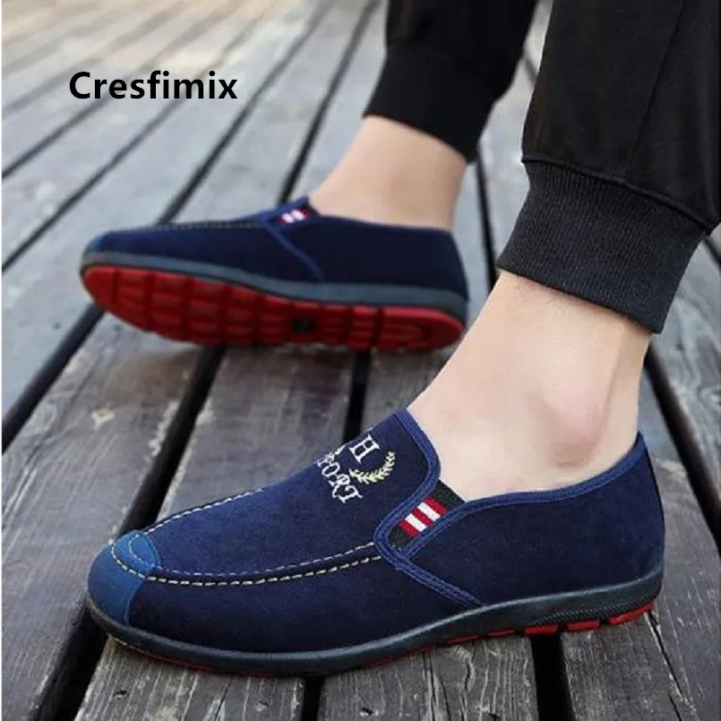 Cresfimix zapatos hombre; Мужская мода; удобные лоферы без шнуровки размера плюс; крутая Уличная обувь для мужчин; Уличная обувь синего цвета; C5089