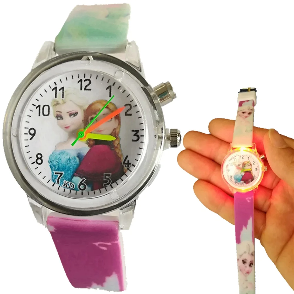 fashion kids children girls boys 3D cartoon snow Queen Princess Watch students sister birthday gift party quartz wrist watches - Цвет: Girl Purple