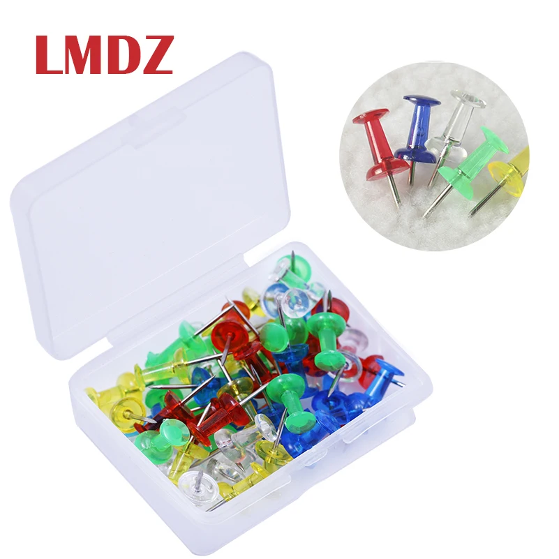 

LMDZ 50Pcs Clear Push Pins Drawing Pins Notice Cork Board Pins Thumb Tacks big head needle Pin With Box Colorful Office Pins
