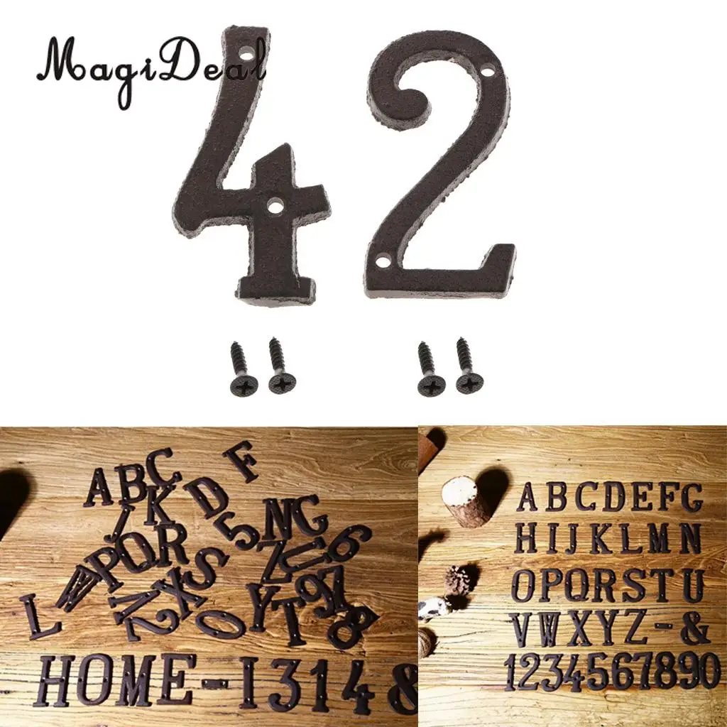 2pcs Cast Wrought Iron House Office Door Number Signs Plaque Country Style Digits Sticker Plaque with Screws 2 4