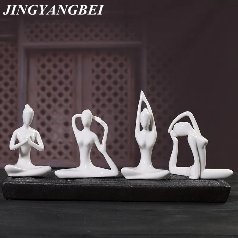 Abstract Art Ceramic Yoga Poses Figurine Porcelain Yoga Lady Statue