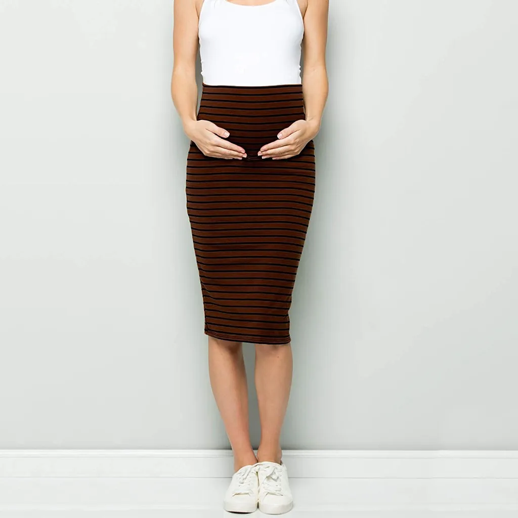Лидер продаж, летняя Женская Модная комфортная юбка-карандаш в полоску с высокой талией для беременных, Повседневная Мягкая юбка из хлопка