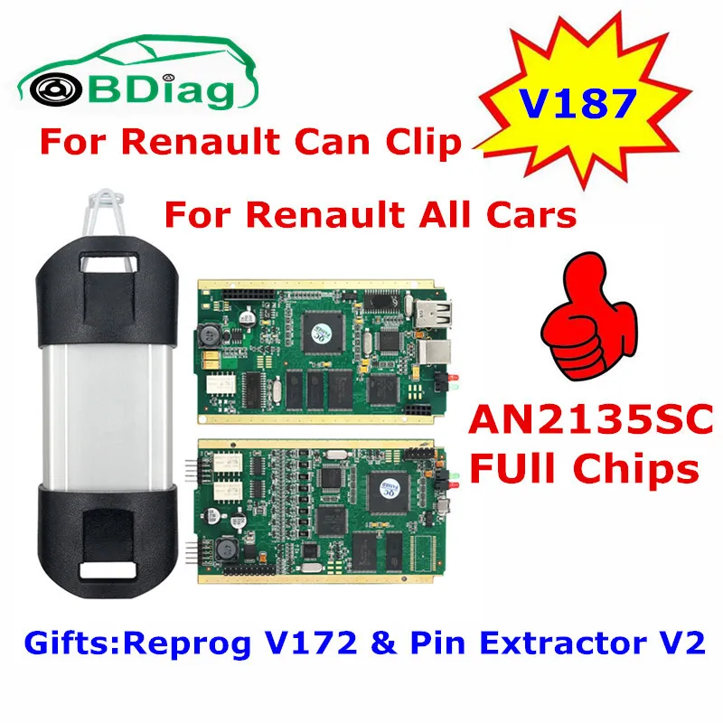 Подарки Reprog V172+ контактный экстрактор V2 для Renault Can Clip V191 CYPRESS AN2135SC полные фишки золотой край OBDII диагностический интерфейс