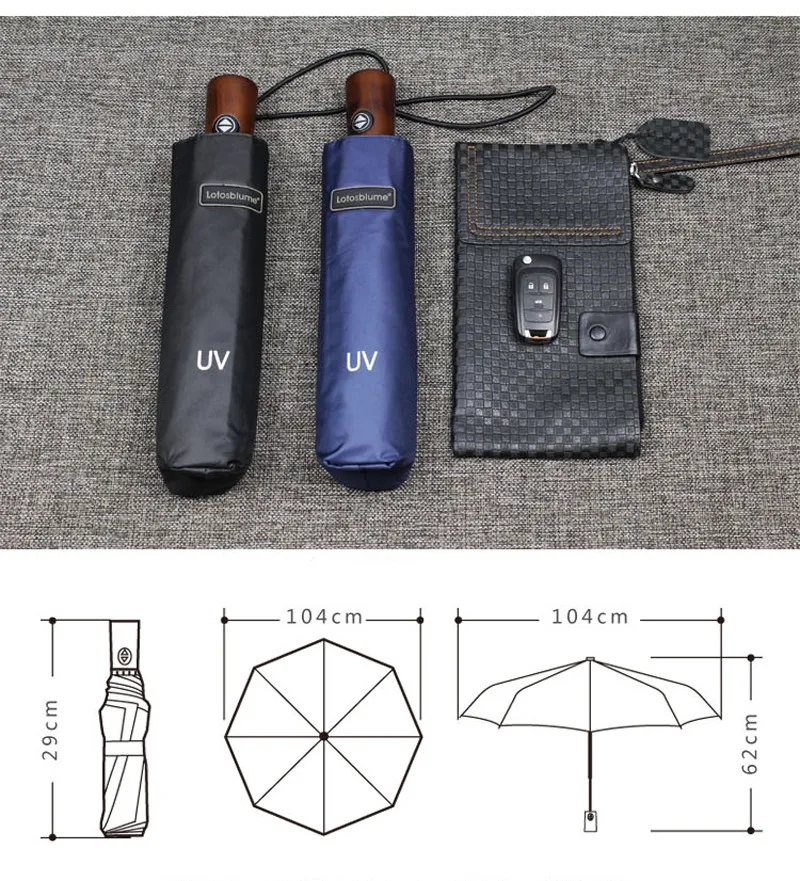 Exellent Quality Wood Handle Business Male Umbrella Automatic Folding 10 Rib Strong Windproof Black Blue Sun Umbrella Rain Women8