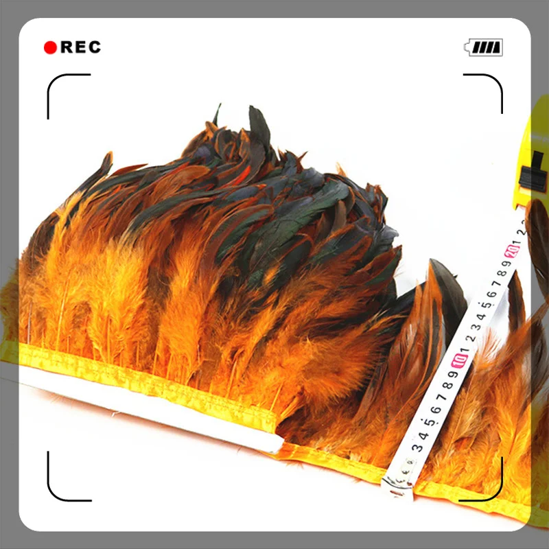 1 метр натуральная бахрома из перьев петуха отделка Перья лента юбка платье костюм/свадебные аксессуары перья для рукоделия - Цвет: Orange