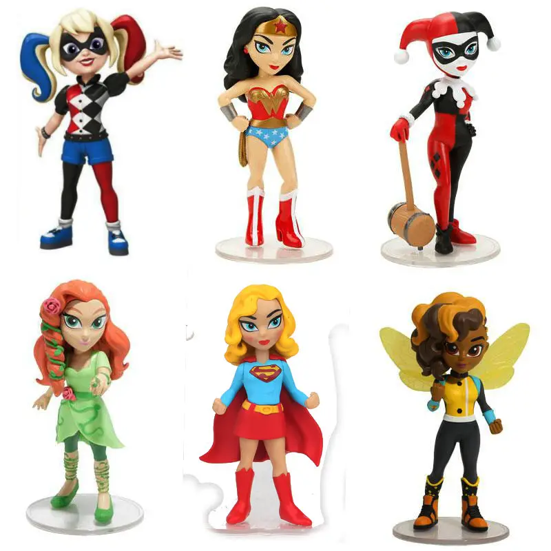 

DC Super Hero Girls Rock Candy Vinyl Figurine Harley Quinn Bumble Bee wonder woman Poison Ivy 6pcs set figure toy