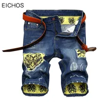 Europ Style Holes Mens Denim Shorts Da Moda Cotton Stitching Hip Hop Jeans Men New Summer Fashion Jeans Short Mens