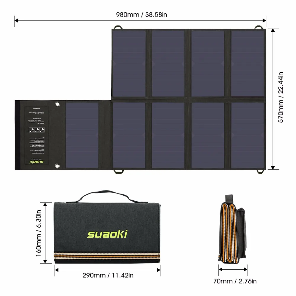 Suaoki 60 Вт солнечная панель 5 В USB и 18 в DC выход портативный складной внешний аккумулятор Солнечное зарядное устройство для смартфона ноутбука