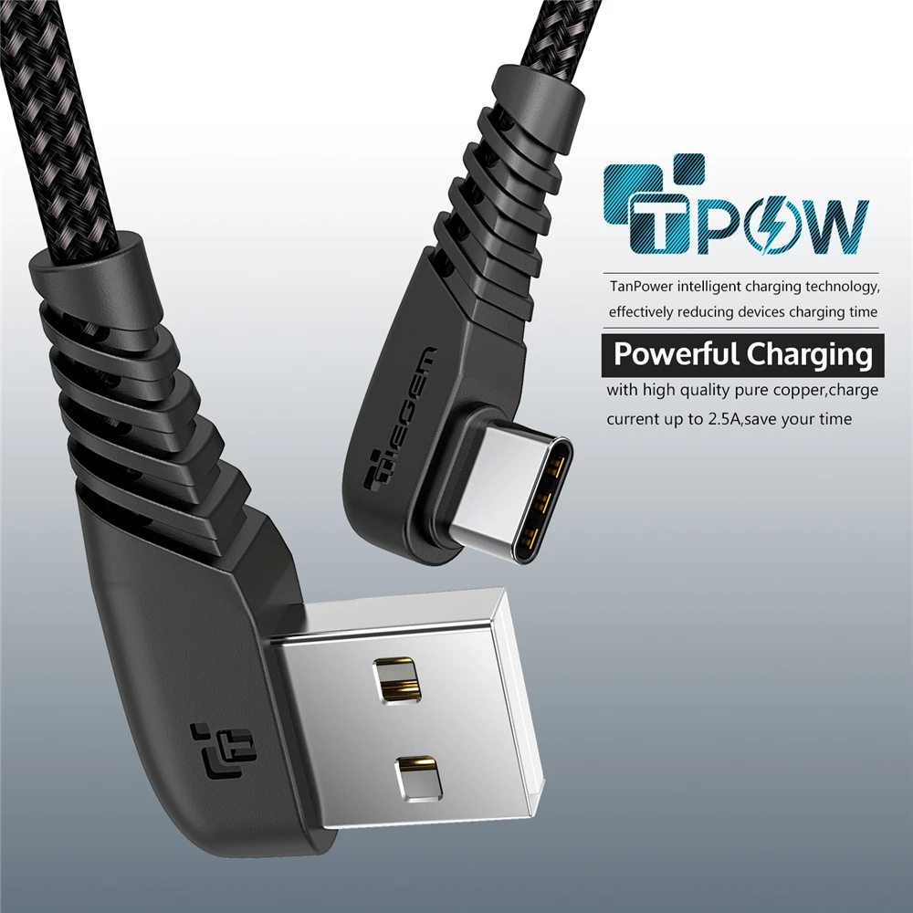 USB Type C Cable USB C Cable Type C Cable USB C Charger Cord Type C Charging Cable Fast Charger Cable USB Cable Fast Charge Cable Charging Cable USB C Charging Cable Type C Charging Cord USB C Data Cord Charger Cable Phone Charger Cable TIEGEM USB C Cable for Samsung S9 S10 Plus Quick Charge 3.0 Right Angled USB Type C Fast Charger Data Cable for Game USB-C Wire