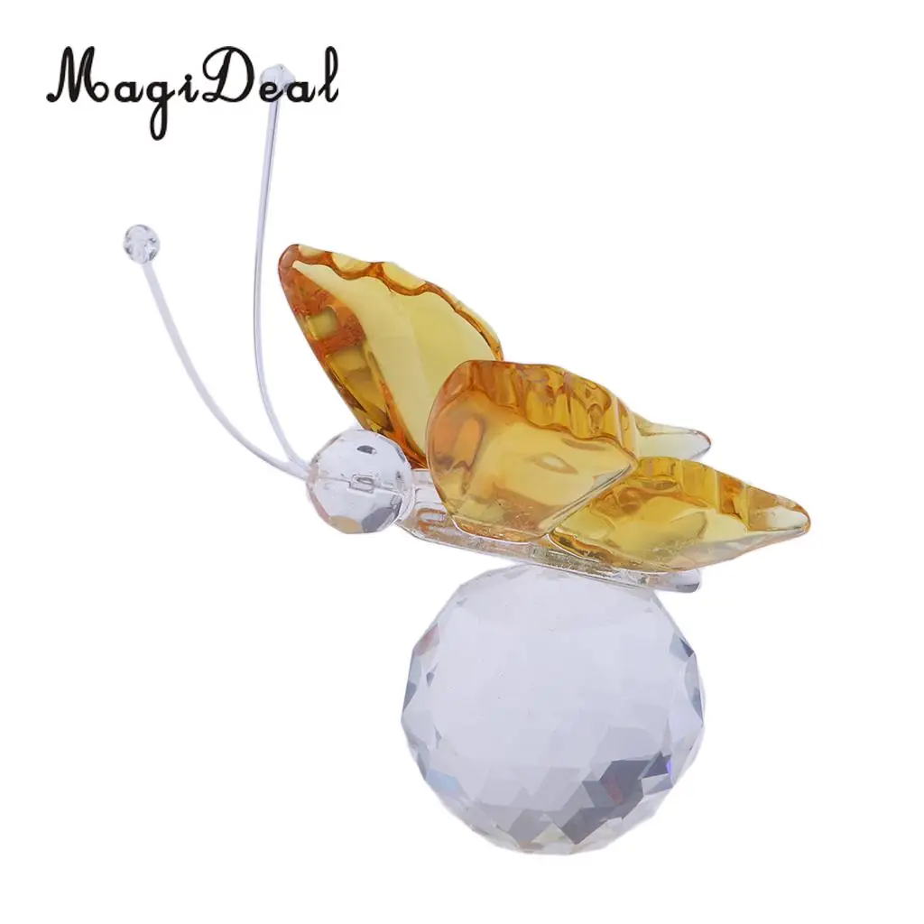 Crystal Flying Butterfly with Ball Base Paperweight Figurine Cut Glass Ornament Animal Statue Collectible Decoration