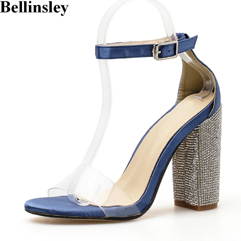 Bellinsley/женские Босоножки на каблуке со стразами Туфли гладиаторы высоком лодочки