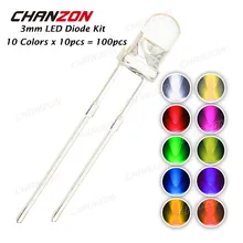 100 pièces 3mm diode LED Kit 3mm 3 V bricolage ensemble lumière émettant chaud blanc vert rouge bleu jaune Orange violet UV rose Ultra lumineux 20mA(China)