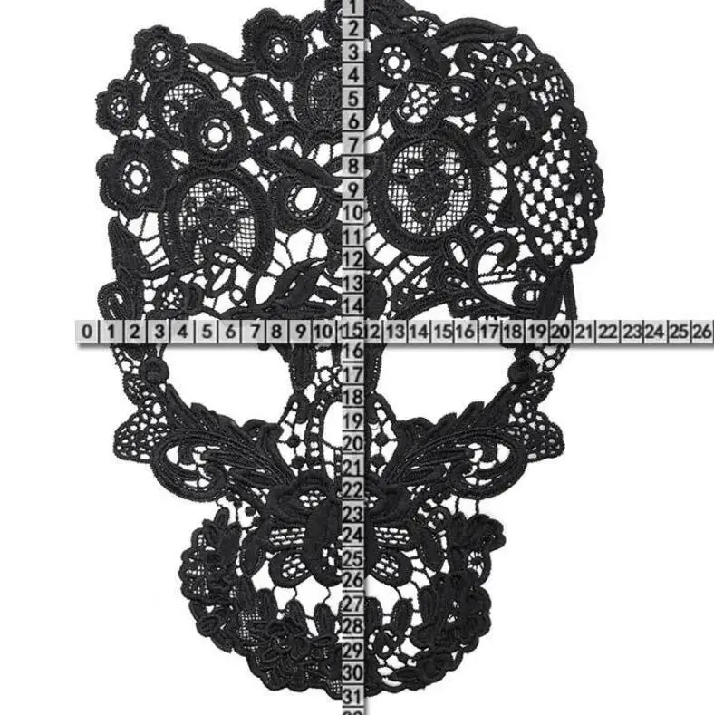 White Black Skull Skeleton Design Embroidery Lace Applique Sewing Patch 1 Piece DIY Sewing Garment Patch for Clothing Decor