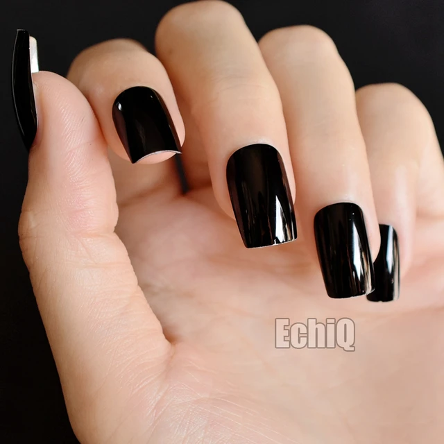 Cool Black Metallic Nail Art Tips Squoval Shape Long Mirror Acrylic Cool Black Metallic Nail Art Tips Squoval Shape Long Mirror Acrylic Nails Shiny Surface Full Wrap