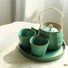 Бирюзовый Японский Мини Ретро грубая керамика матовое кунг-фу чай чайник чашки поднос