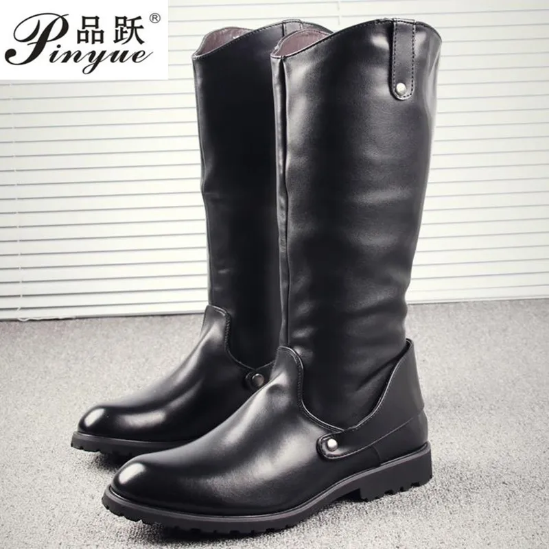 Botas altas por encima de la rodilla para hombre, botines militares de cuero de vaca Natural, largas impermeables para nieve, botas ecuestres para motocicleta, color - AliExpress