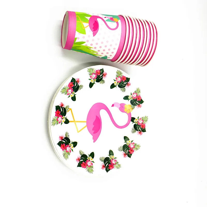 

40pcs/lot flamingo theme party supplies 20 plates 20 cups flamingo dishes baby shower party supplies flamingo cups 20 people use