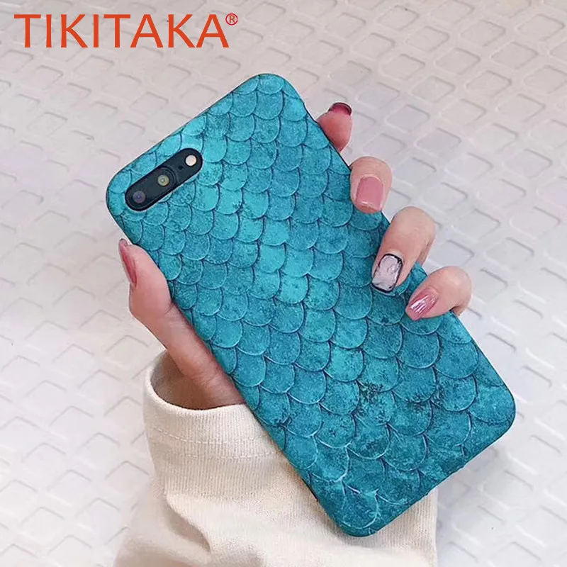 

Fish Scale Pattern Case For iPhone 6 6S Cover 7 7 Plus 8 8 Plus X 10 Blue Back Cover Soft Protective Phone Cases Vintage Coque