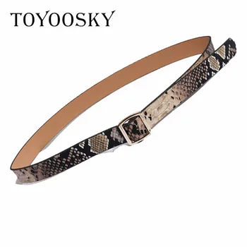 

2018 New Arrival Luxury Vintage Faux Snakeskin Print Women Belt Fashion Waist Belts for Women Gold Buckle Ins Style TOYOOSKY