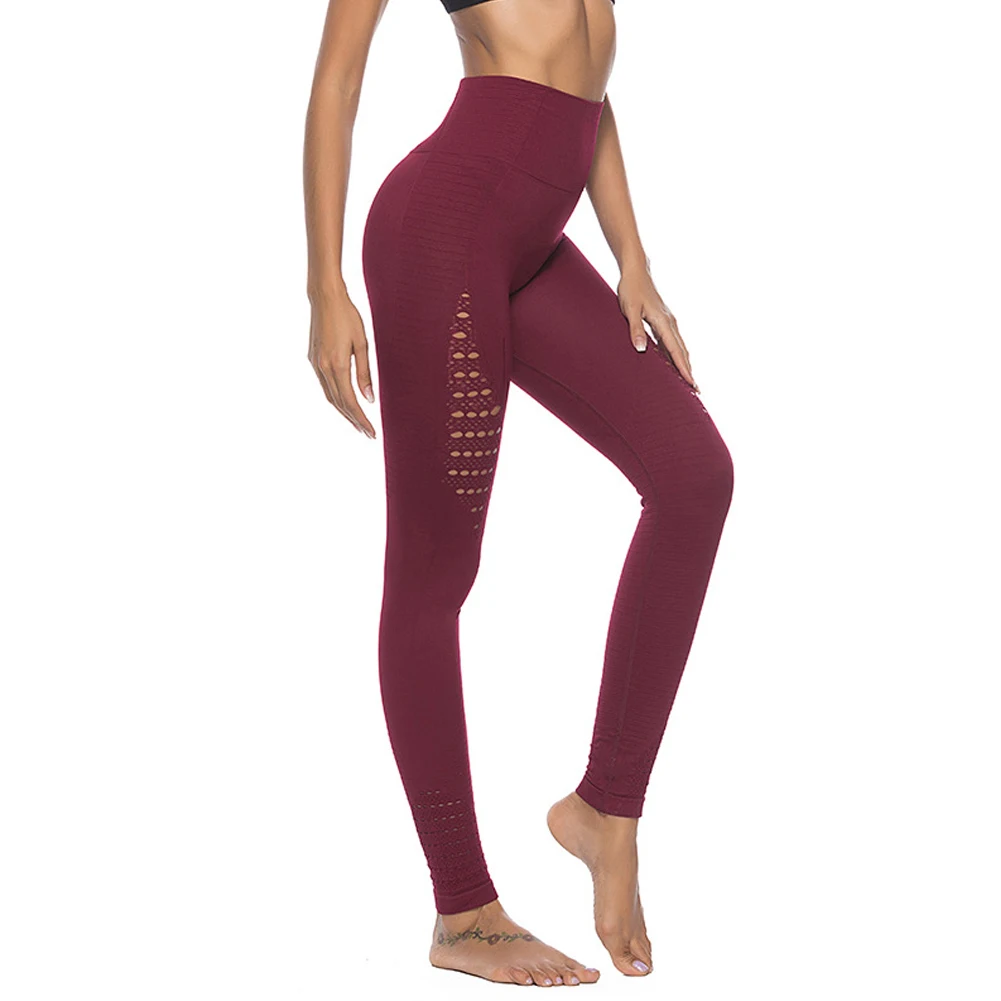 

High Quality Ladies Leggings Solid Color Elastic Slim Fit Hollow Holes Yoga Pants for Sports NCM99