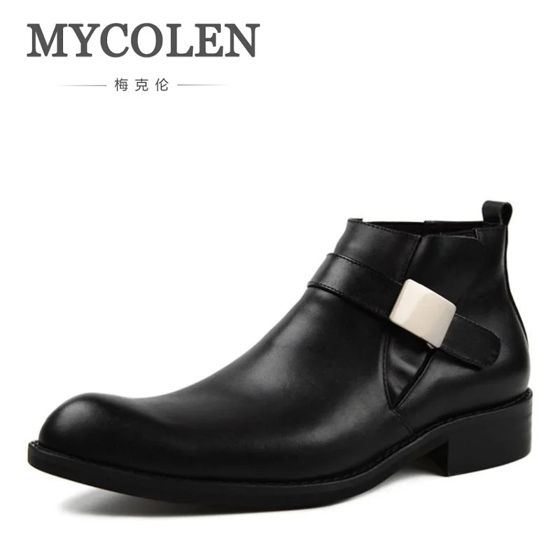 

MYCOLEN New 2018 Autumn Winter Shoes Men Genuine Leather Chelsea Boots Pointed toe Men's Boots Male Buckle Strap Brand Shoes